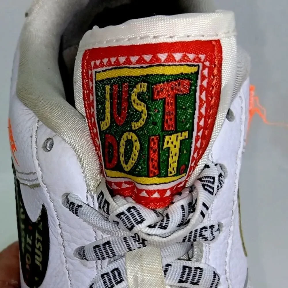 Nike Air Force 1 Girls Low Cut 'Just Do It' White Sneakers - Size 5Y